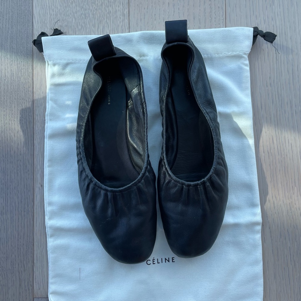 Celine Black Soft Leather Ballerina Flats size 39 EU